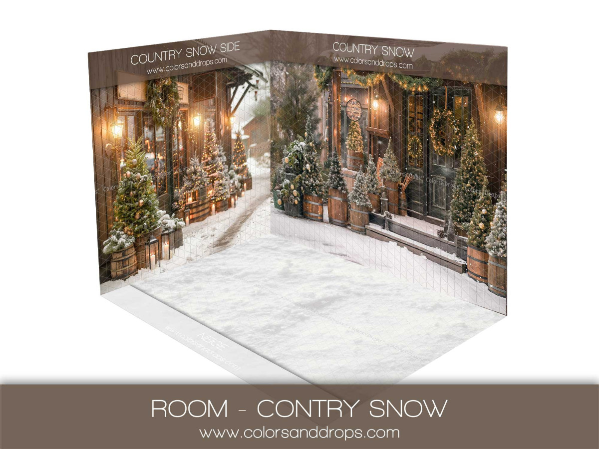 Fondo fotográfico de esquina de Navidad Country Snow – porche campestre nevado | Colors&Drops