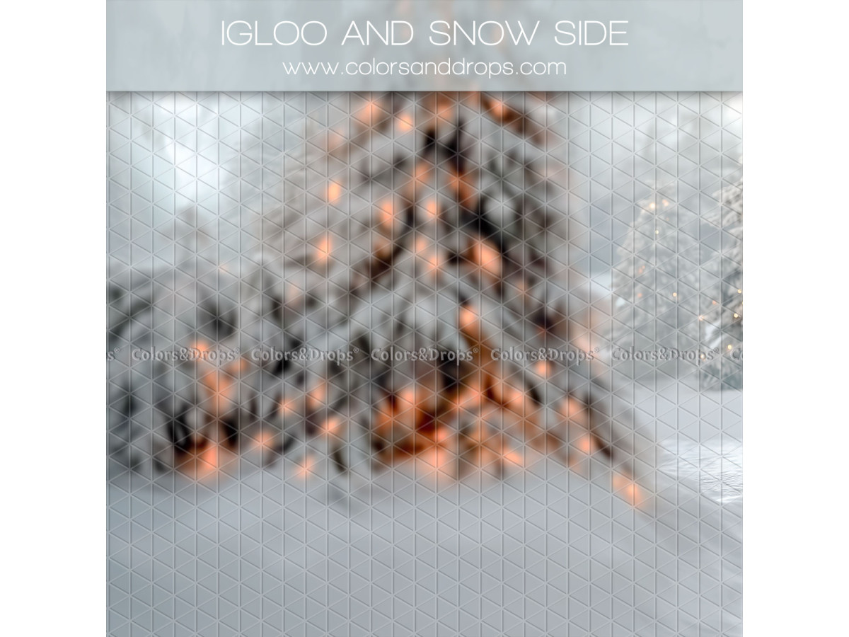 Fond photo latéral de Noël Igloo and Snow Side – sapin enneigé lumineux flou | Colors&Drops