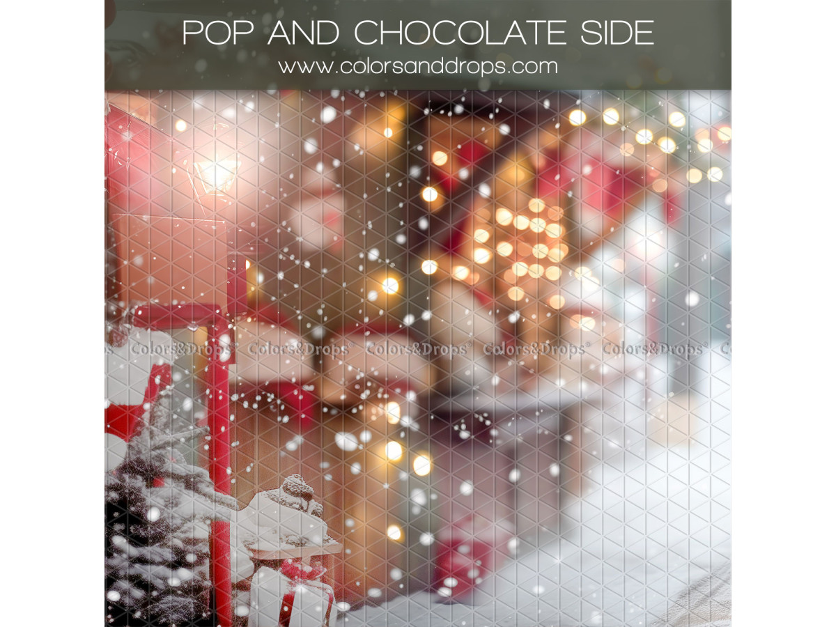 Fondo fotográfico lateral de Navidad Pop and Chocolate Side – mercado navideño difuminado con luces bokeh | Colors&Drops