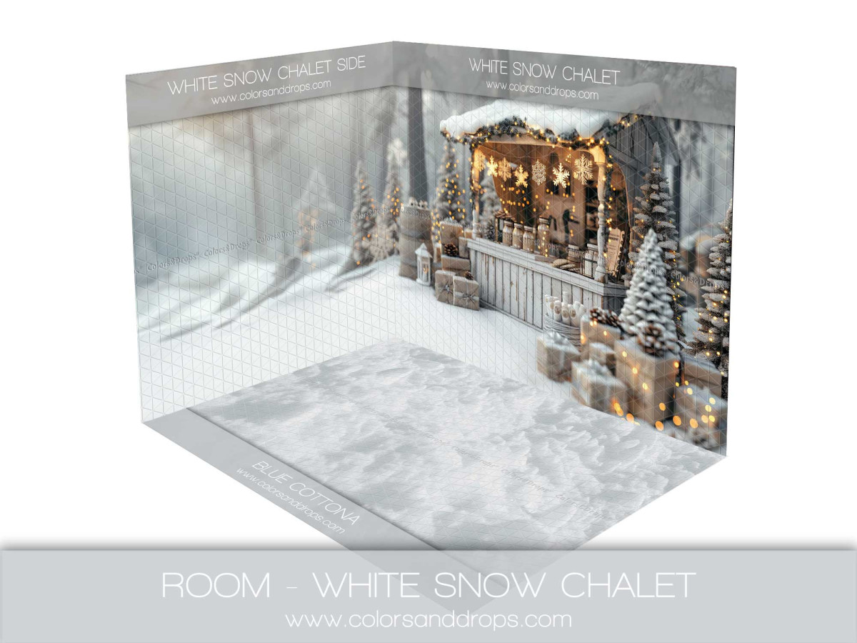 Fond photo d'angle de Noël White Snow Chalet – chalet de Noël enneigé | Colors&Drops