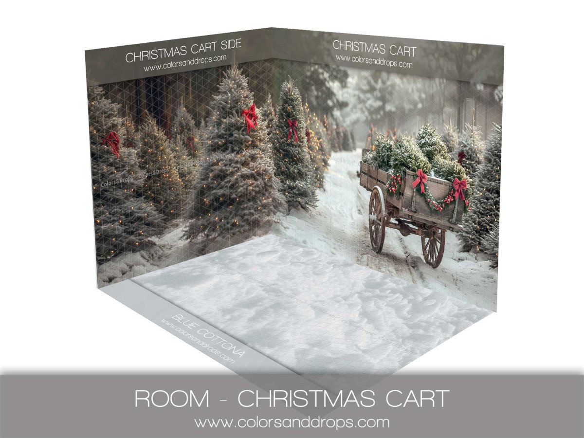 Fond photo d'angle Christmas Cart – charrette de sapins enneigée | Colors&Drops
