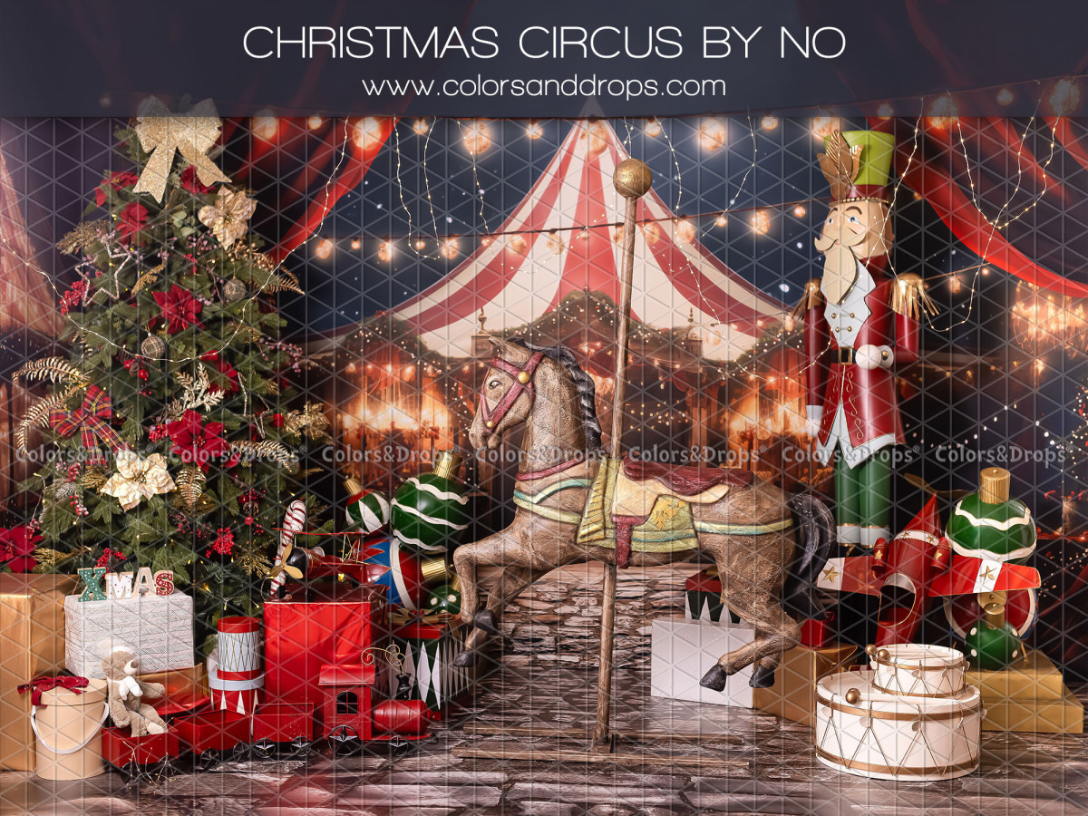 Photo backdrop Christmas Circus by No – Christmas circus with big top, carousel and nutcracker | Colors&Drops