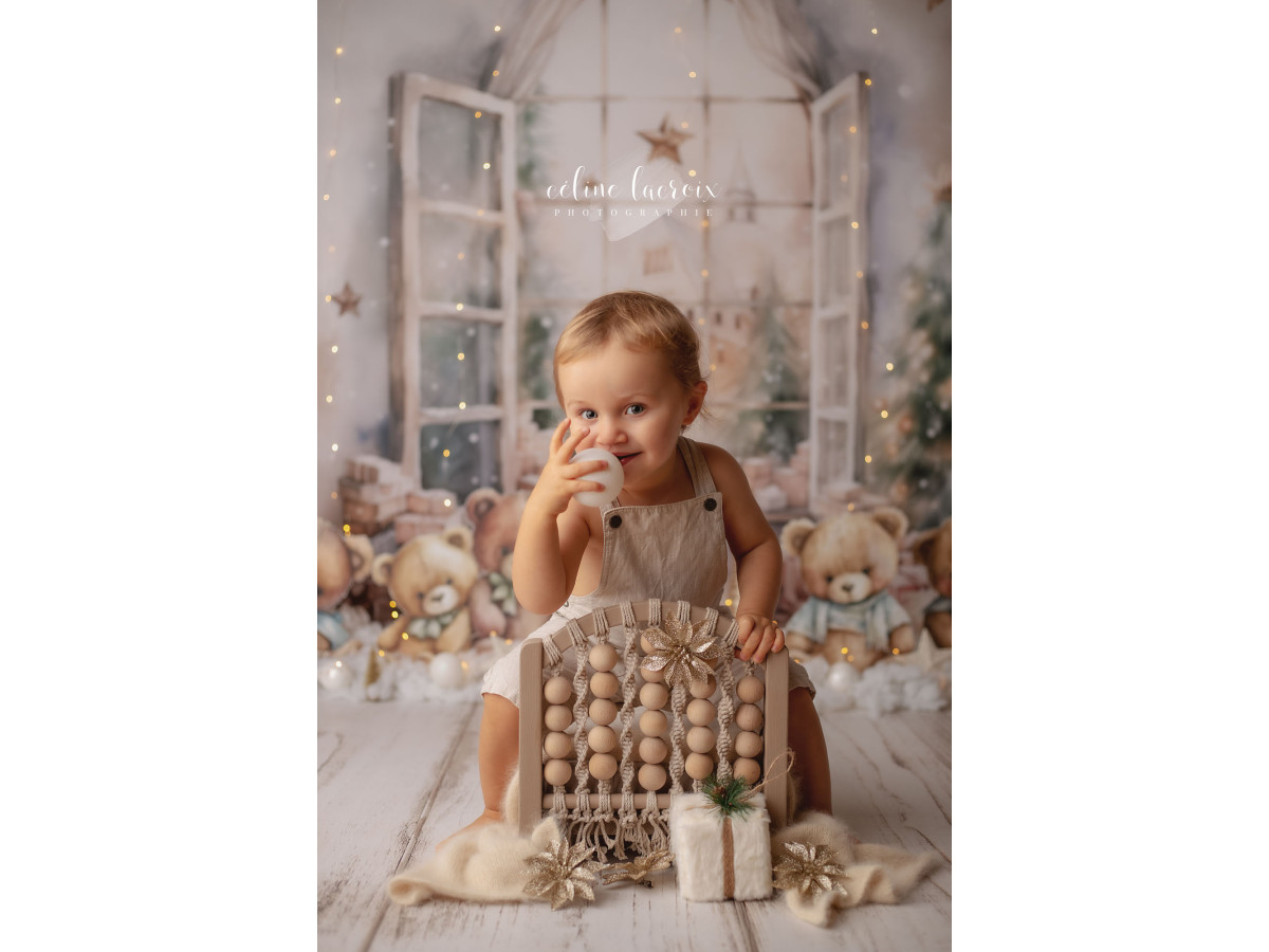 Fondo fotográfico de Navidad Teddy Stars – ositos de peluche con ventana y estrellas | Colors&Drops