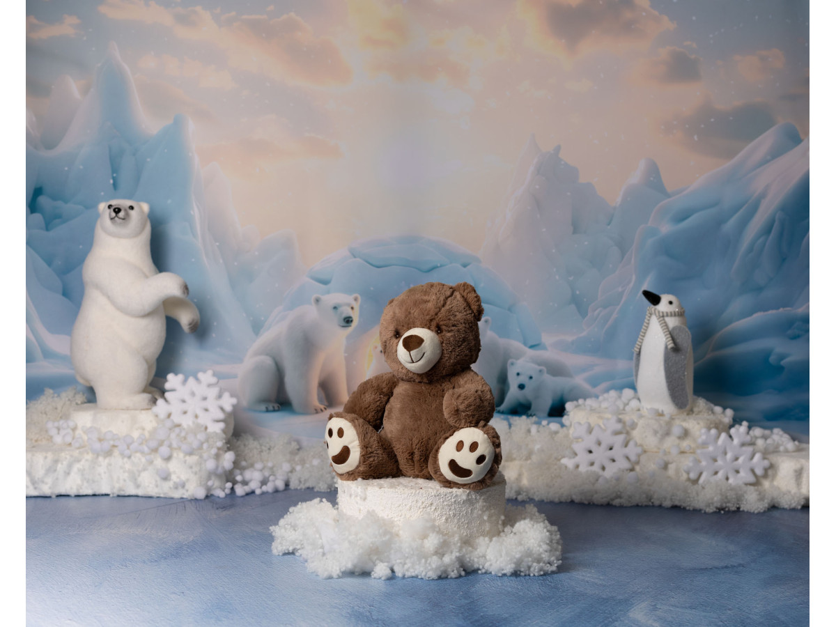 Christmas photo backdrop L'Igloo des Ours – polar bears and penguin in front of an igloo | Colors&Drops
