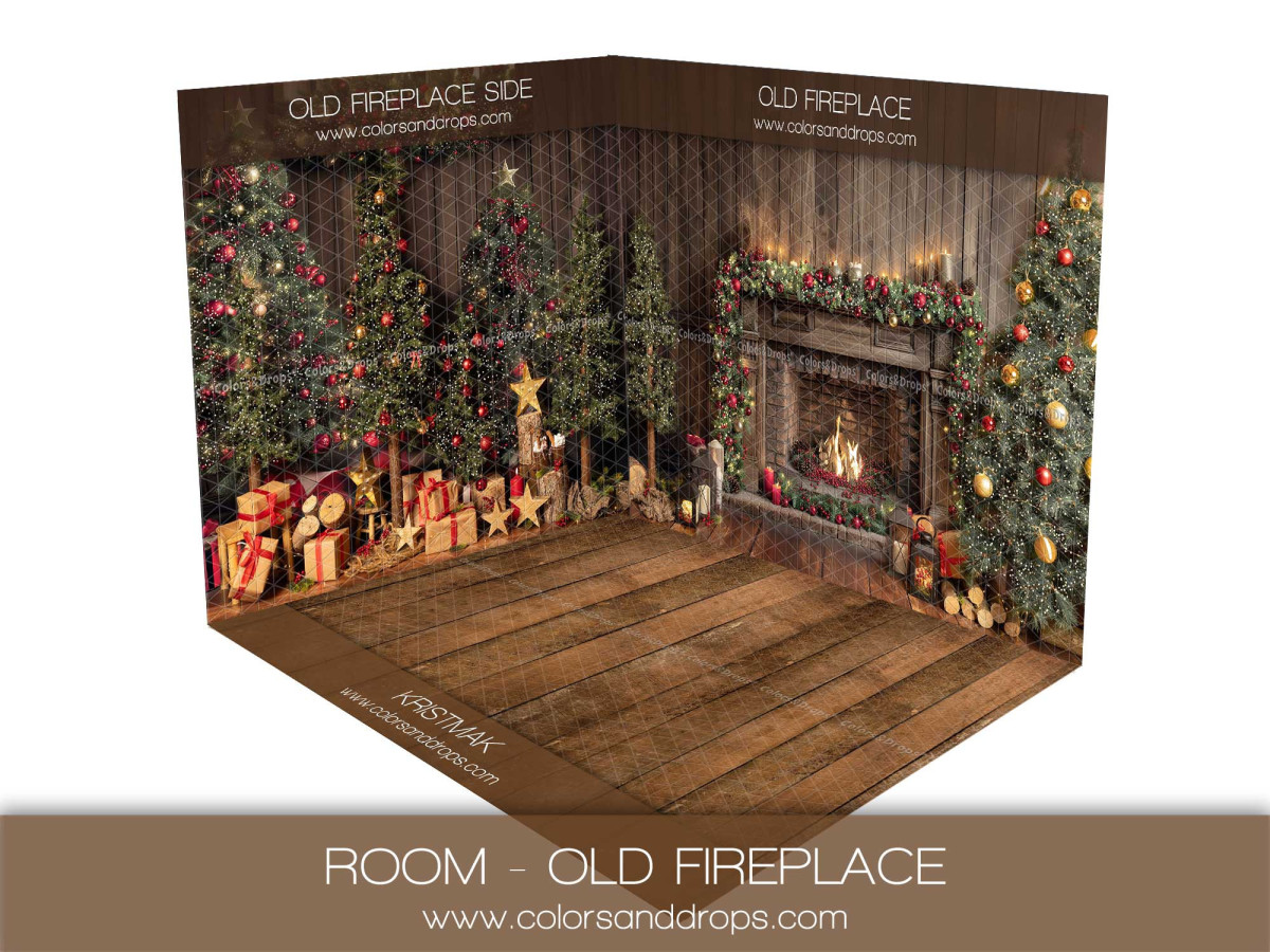 Fond photo d'angle de Noël Old Fireplace – vieille cheminée avec parquet | Colors&Drops