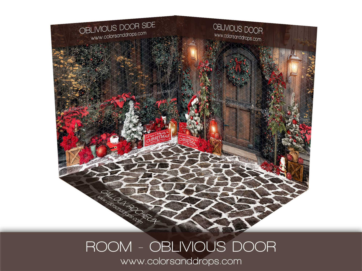Christmas corner photo backdrop Oblivious Door – Christmas door with cobbled floor | Colors&Drops