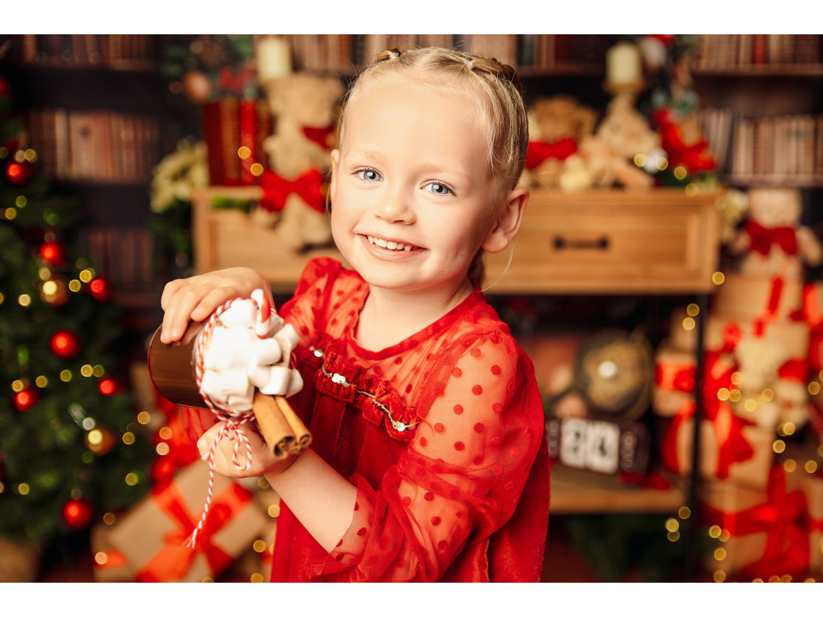 Fond photo de Noël La Bibliotheque des Ours – bibliothèque de Noël avec oursons et cadeaux | Colors&Drops