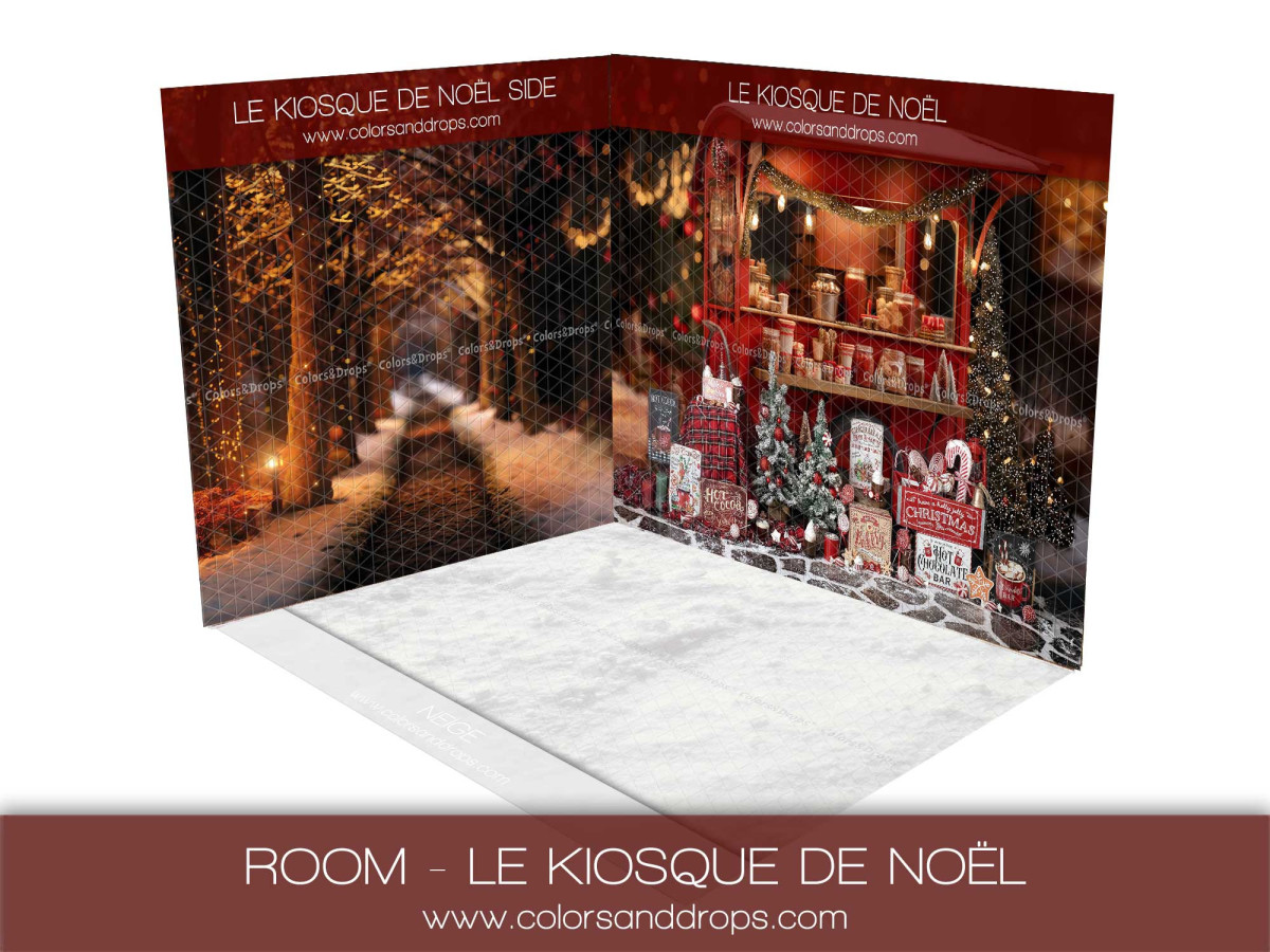 Fond photo d'angle Le Kiosque de Noel – kiosque de Noël avec sol enneigé | Colors&Drops