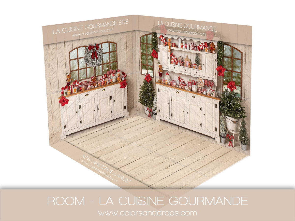 Fond photo d'angle de Noël La Cuisine Gourmande – cuisine gourmande de Noël avec plancher | Colors&Drops