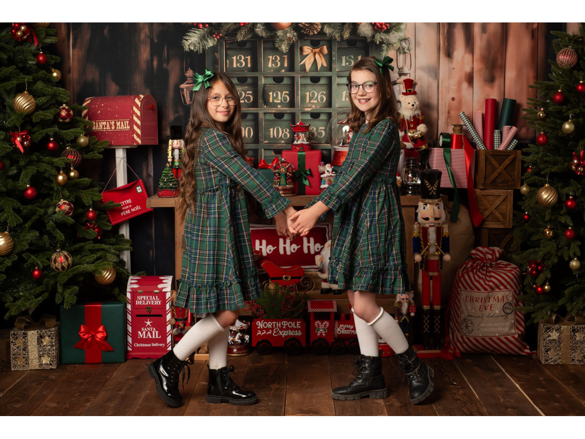 Fondo fotográfico de Navidad Santas Workshop – taller de Papá Noel con cascanueces y banco | Colors&Drops