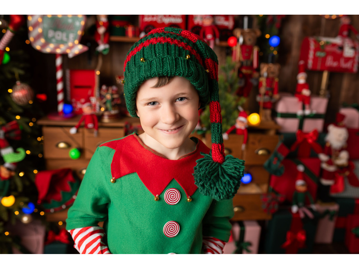 Fond photo d'angle de Noël L'Atelier des Lutins Farceurs – atelier des lutins avec parquet | Colors&Drops