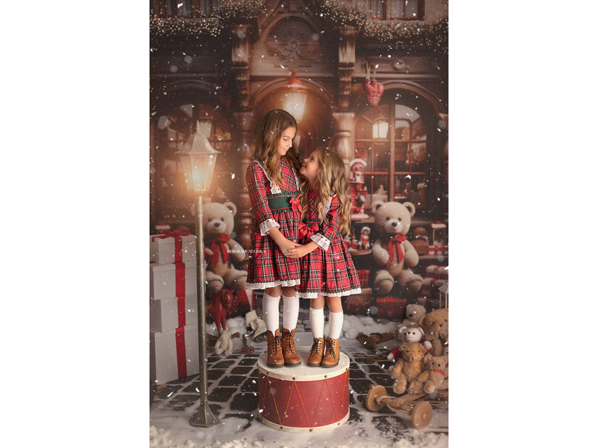 Fond photo de Noël Nounours Store – boutique de nounours de Noël avec ours géants et cadeaux | Colors&Drops
