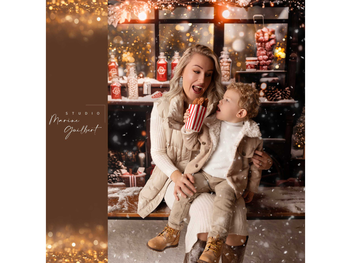 Fond photo de Noël Hotty Chocolate – stand de chocolat chaud sur roues dans la neige | Colors&Drops