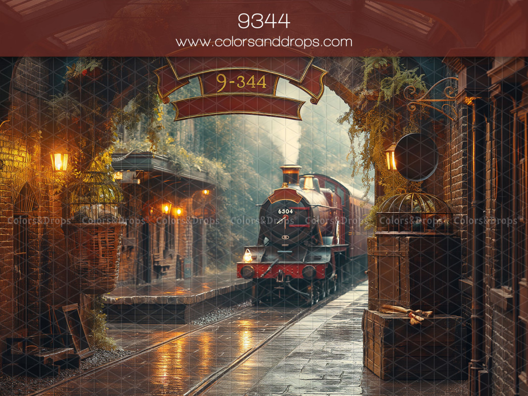 Fond photo bébé et smash cake 9334 – quai de gare avec locomotive à vapeur rouge | Colors&Drops