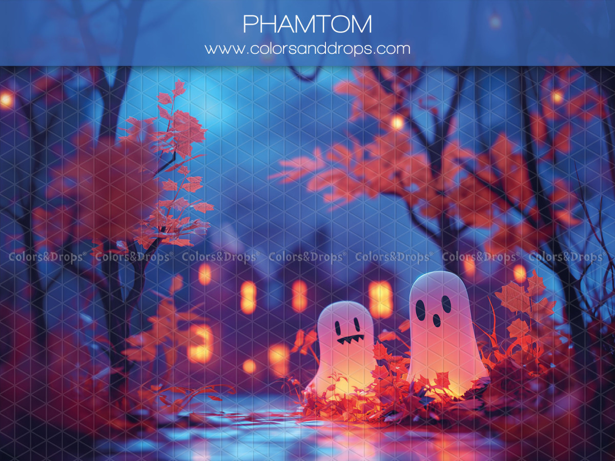 Fond photo d'Halloween Phantom – fantômes dans une forêt d'automne bleutée | Colors&Drops