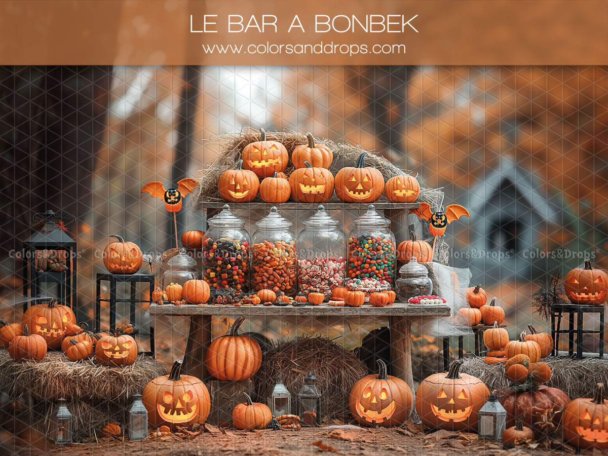 Baby & cake smash photo backdrop Le Bar a Bombek – candy bar with pumpkins and lanterns in autumn | Colors&Drops