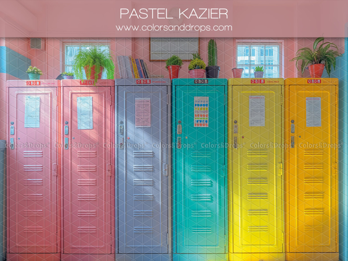 School portrait photo backdrop Pastel Kazier – pastel coloured lockers | Colors&Drops