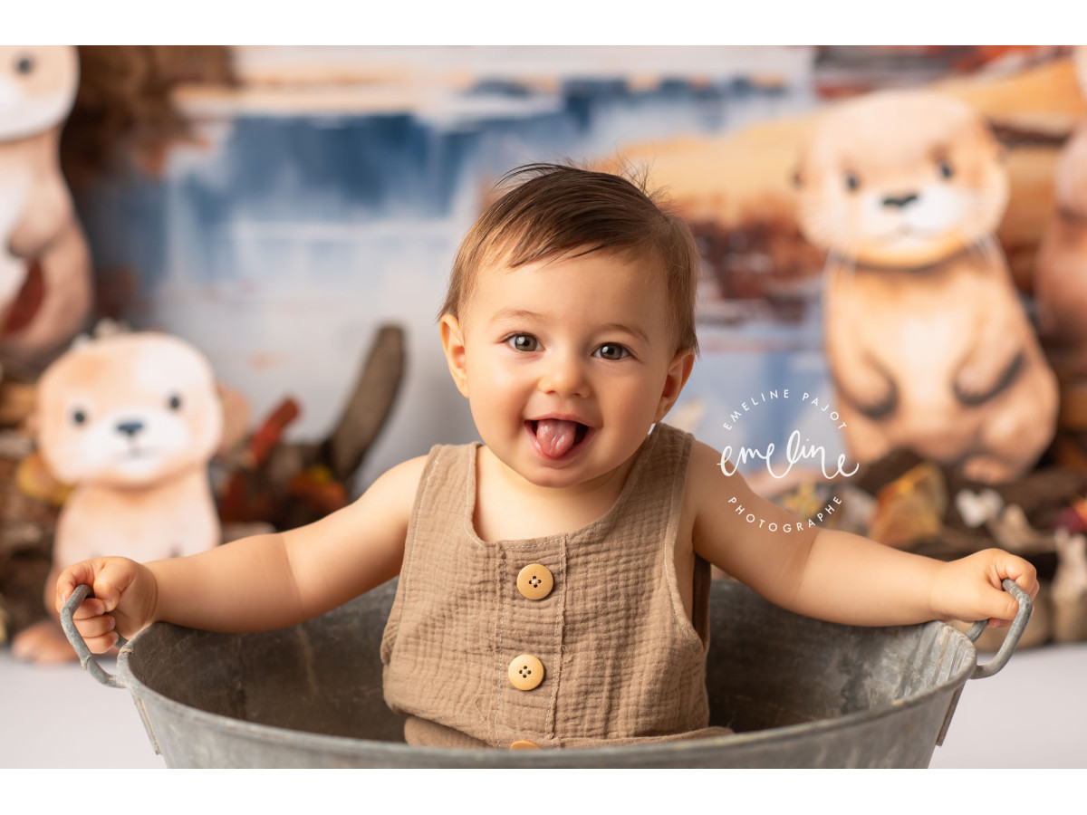 Baby & cake smash photo backdrop Et la Marmotte – marmots by a mountain lake in autumn | Colors&Drops