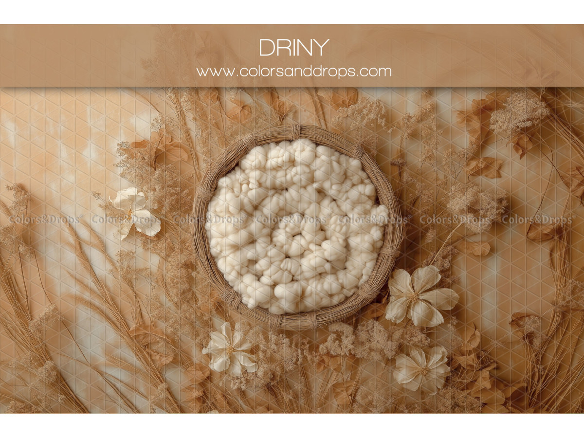 Newborn photo backdrop Driny – wool nest in a basket with dried grasses | Colors&Drops
