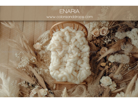 Newborn photo backdrop Enaria – rattan bed with wool and pampas | Colors&Drops