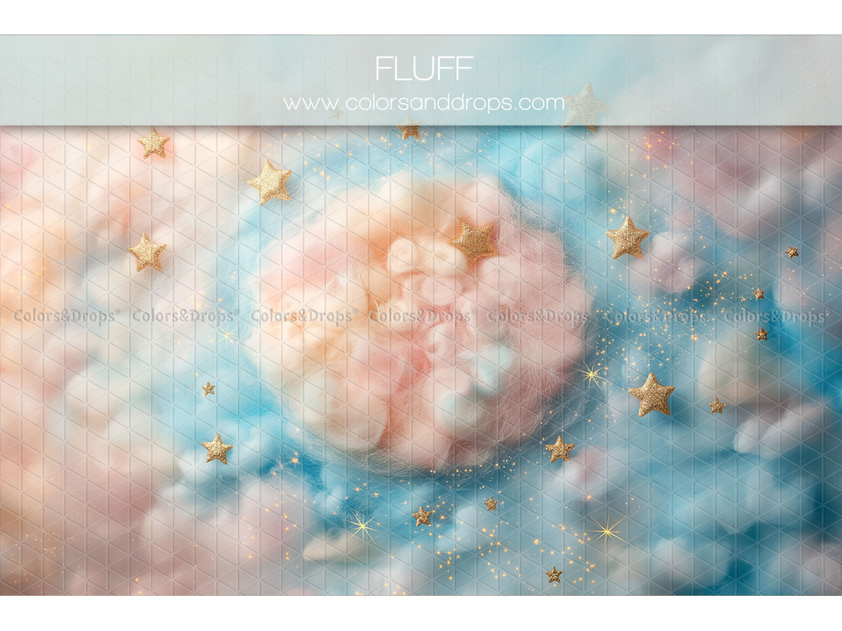 Newborn photo backdrop Fluff – pink and blue pastel cloud with stars | Colors&Drops