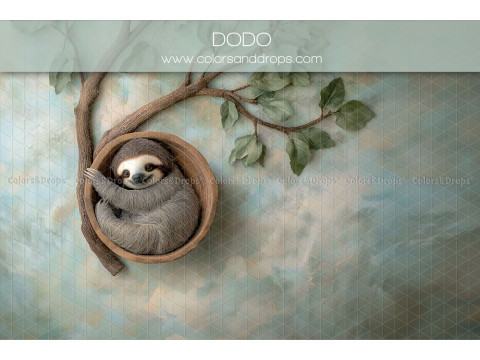 Fondo fotográfico de recién nacido Dodo – perezoso en una hamaca colgada de una rama | Colors&Drops