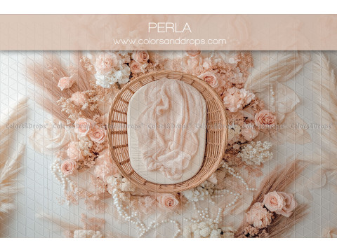 Newborn photo backdrop Perla – wicker basket with roses and pampas | Colors&Drops
