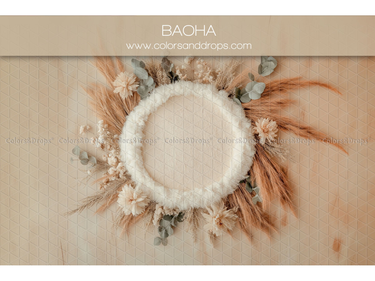 Fondo fotográfico de recién nacido Baoha – nido de piel con corona de hierbas secas | Colors&Drops