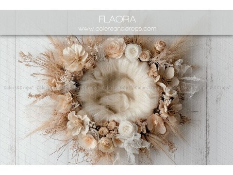 Newborn photo backdrop Flaora – fur nest with dried flower wreath | Colors&Drops