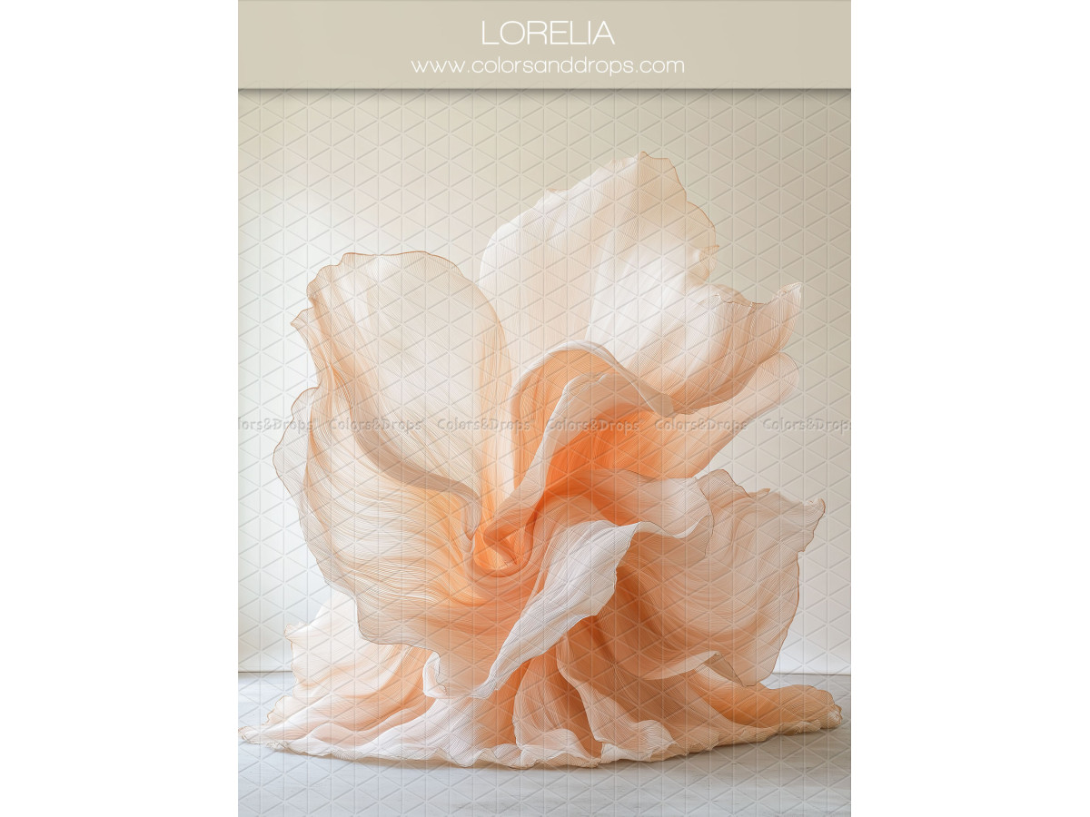 Maternity & portrait photo backdrop Lorelia – large orange fabric flower on light floor | Colors&Drops
