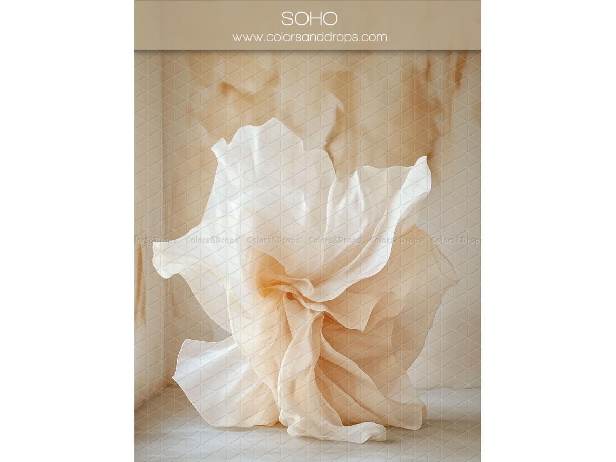 Maternity & portrait photo backdrop Soho – cream fabric flower in a weathered room | Colors&Drops