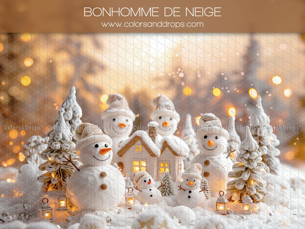 Fond photo de Noël Bonhomme de Neige – bonshommes de neige et maisonnettes enneigées | Colors&Drops