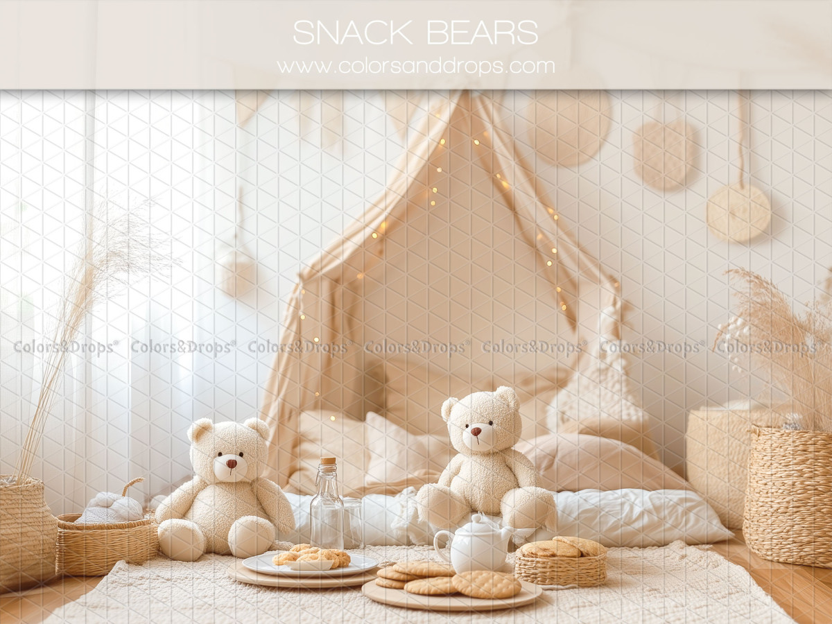 Fond photo bébé et smash cake Snackbears – tipi crème avec oursons et goûter | Colors&Drops