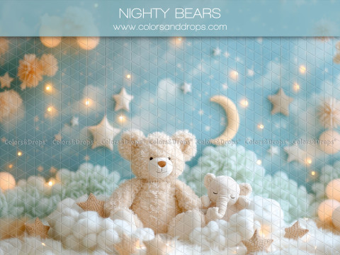 Fondo fotográfico de bebé y smash cake Nighty Bears – ositos sobre nubes con luna y estrellas | Colors&Drops
