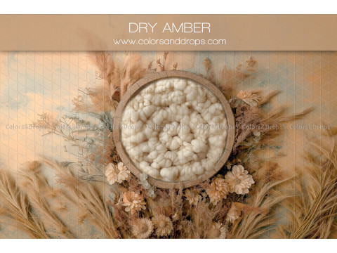 Newborn photo backdrop Dry Amber – wool nest surrounded by pampas and dried flowers | Colors&Drops
