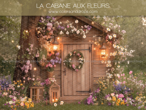 Fond photo La Cabane aux Fleurs – cabane en bois couverte de fleurs avec lanternes | Colors&Drops