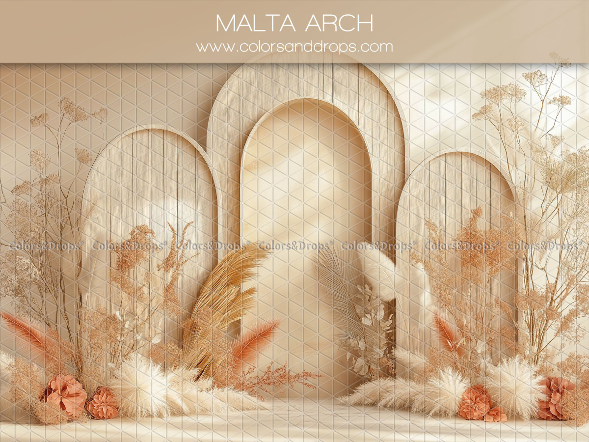 Fond photo bohème Malta Arch – arches crème avec pampa et fleurs séchées | Colors&Drops