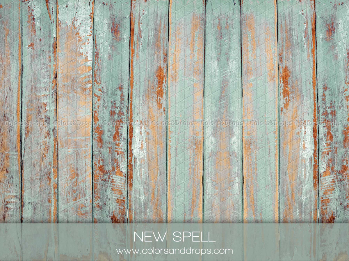 Photo floor New Spell – peeling sea-green painted wood planks | Colors&Drops
