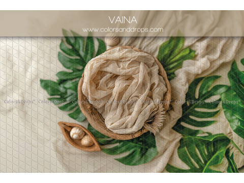 Fondo fotográfico de recién nacido Vaina – nido de tela beige con hojas de palmera | Colors&Drops