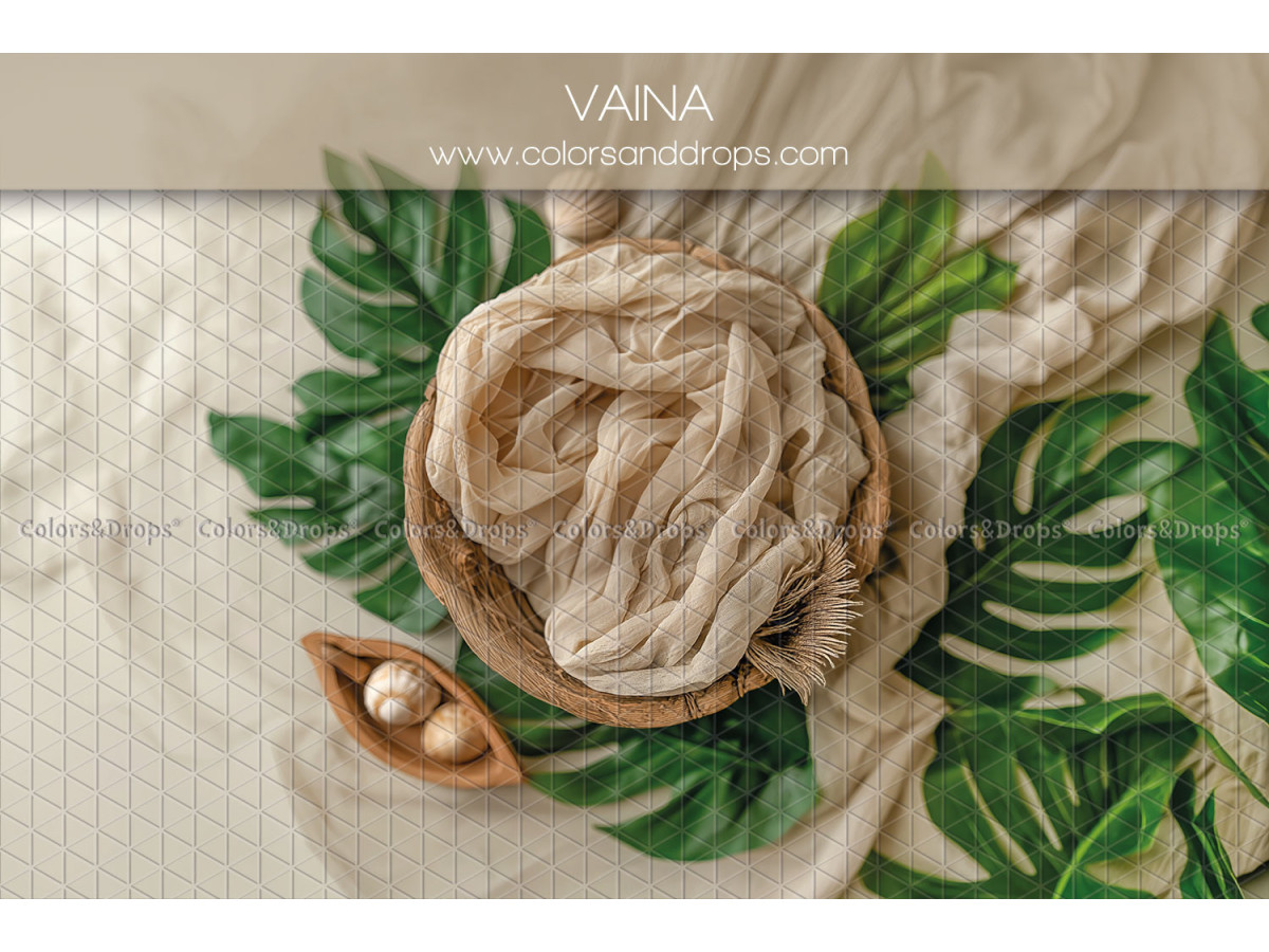 Newborn photo backdrop Vaina – beige fabric nest with palm leaves | Colors&Drops