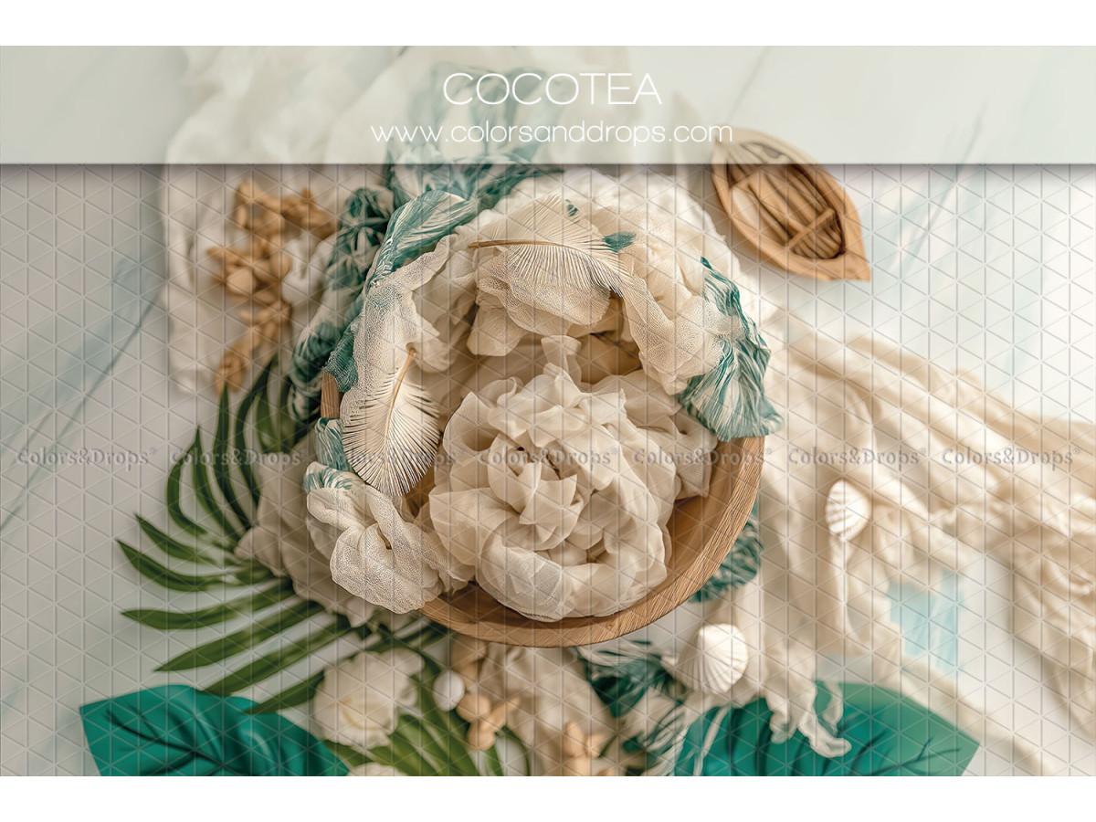 Newborn photo backdrop Cocotea – cream fabric nest with tropical foliage | Colors&Drops