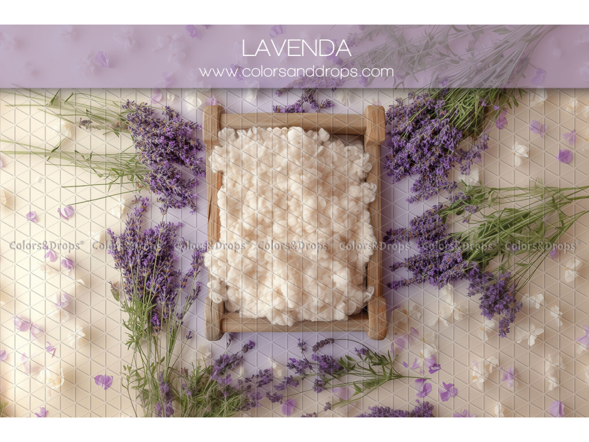 Newborn photo backdrop Lavanda – small wooden crate with lavender | Colors&Drops