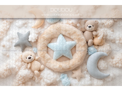 Newborn photo backdrop Doudou – nest with star, moon and teddy bears | Colors&Drops