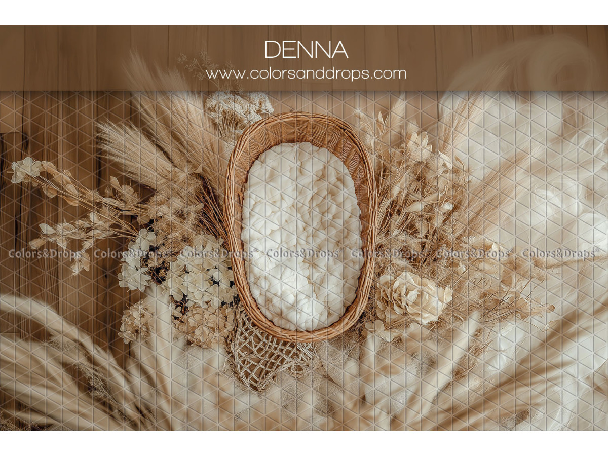 Newborn photo backdrop Denna – oval wicker basket with pampas and dried flowers | Colors&Drops