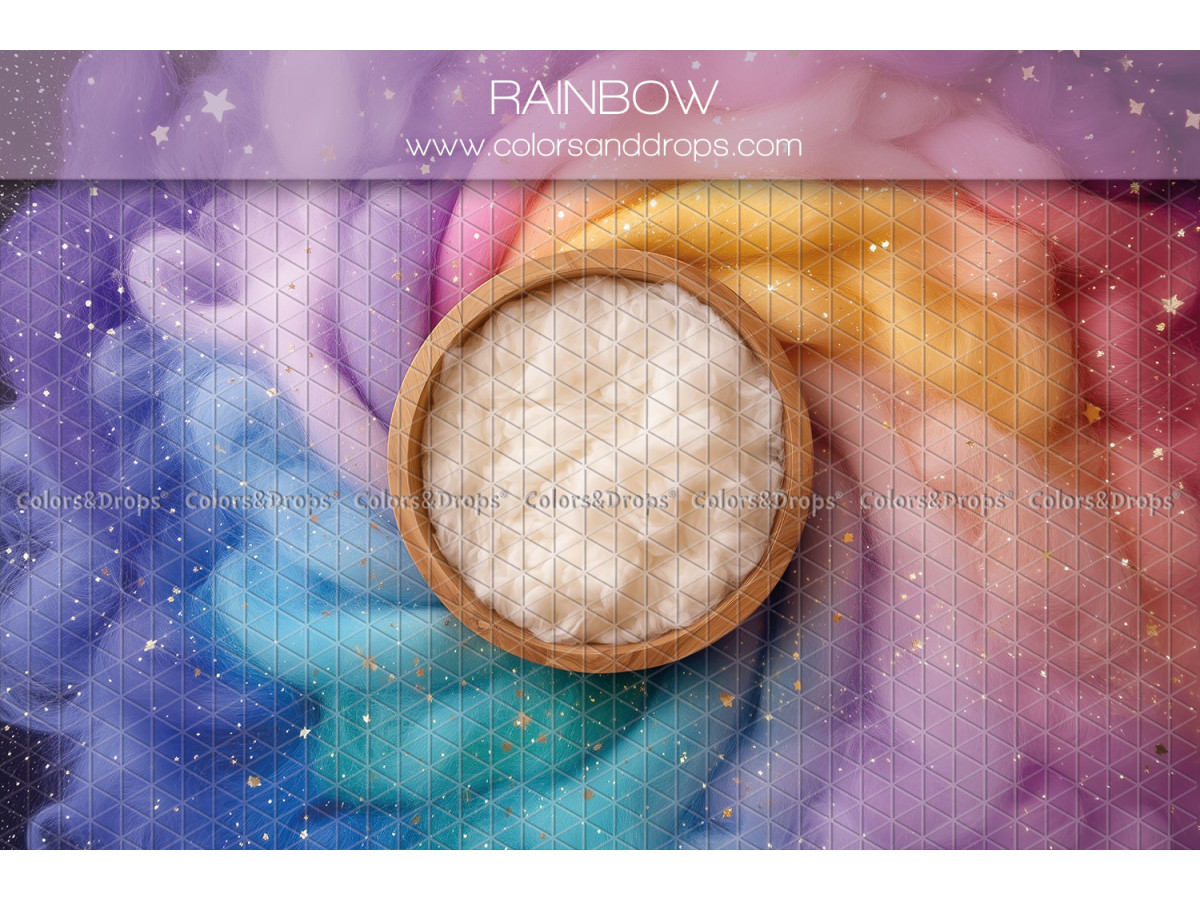 Newborn photo backdrop Rainbow – wooden nest on rainbow wool | Colors&Drops