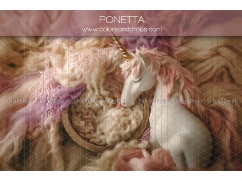 Fondo fotográfico de recién nacido Ponetta – nido con unicornio de peluche y lana rosa | Colors&Drops