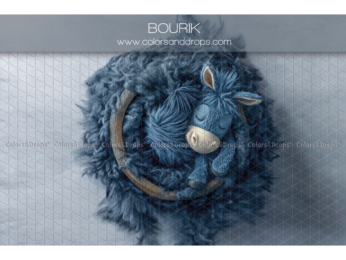 Newborn photo backdrop Bourik – blue fur nest with plush donkey | Colors&Drops