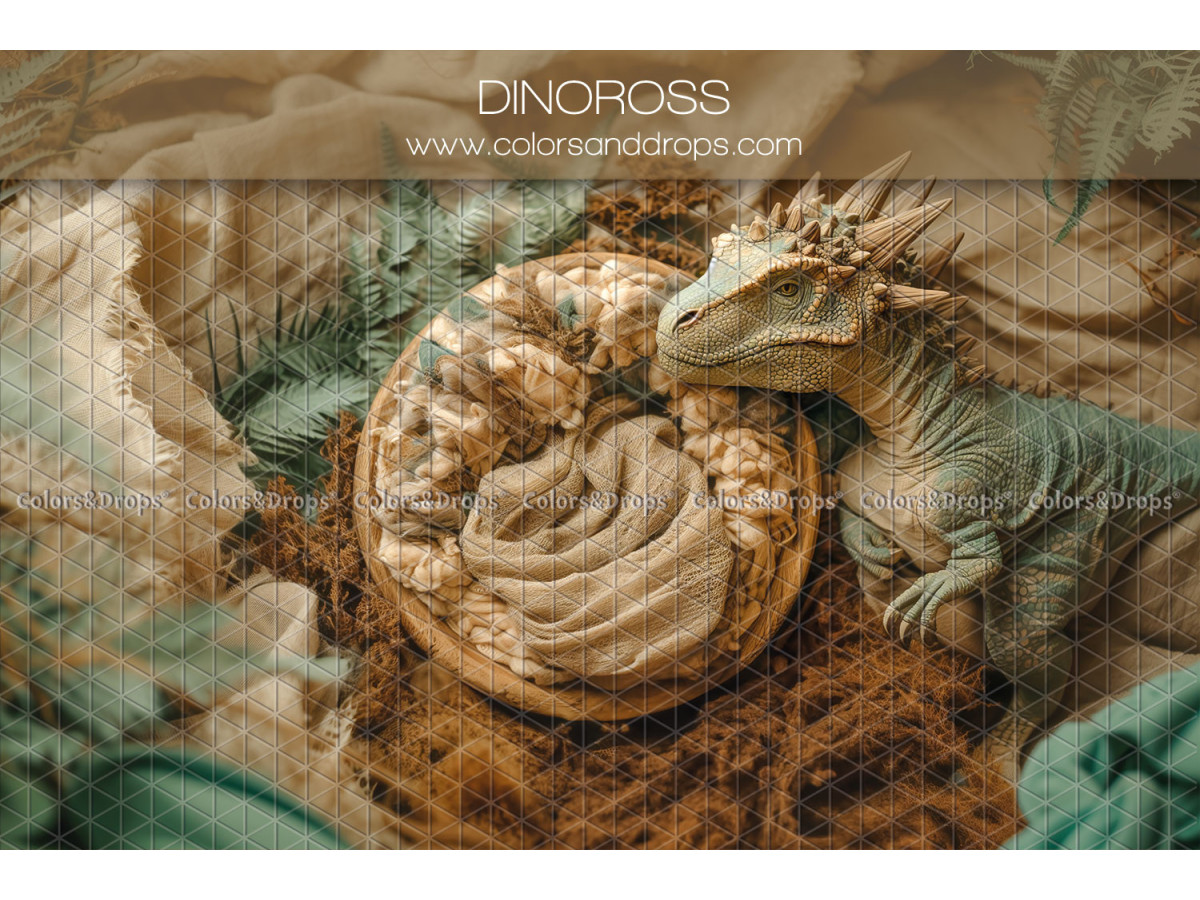 Newborn photo backdrop Dinoross – wooden nest with dinosaur and foliage | Colors&Drops
