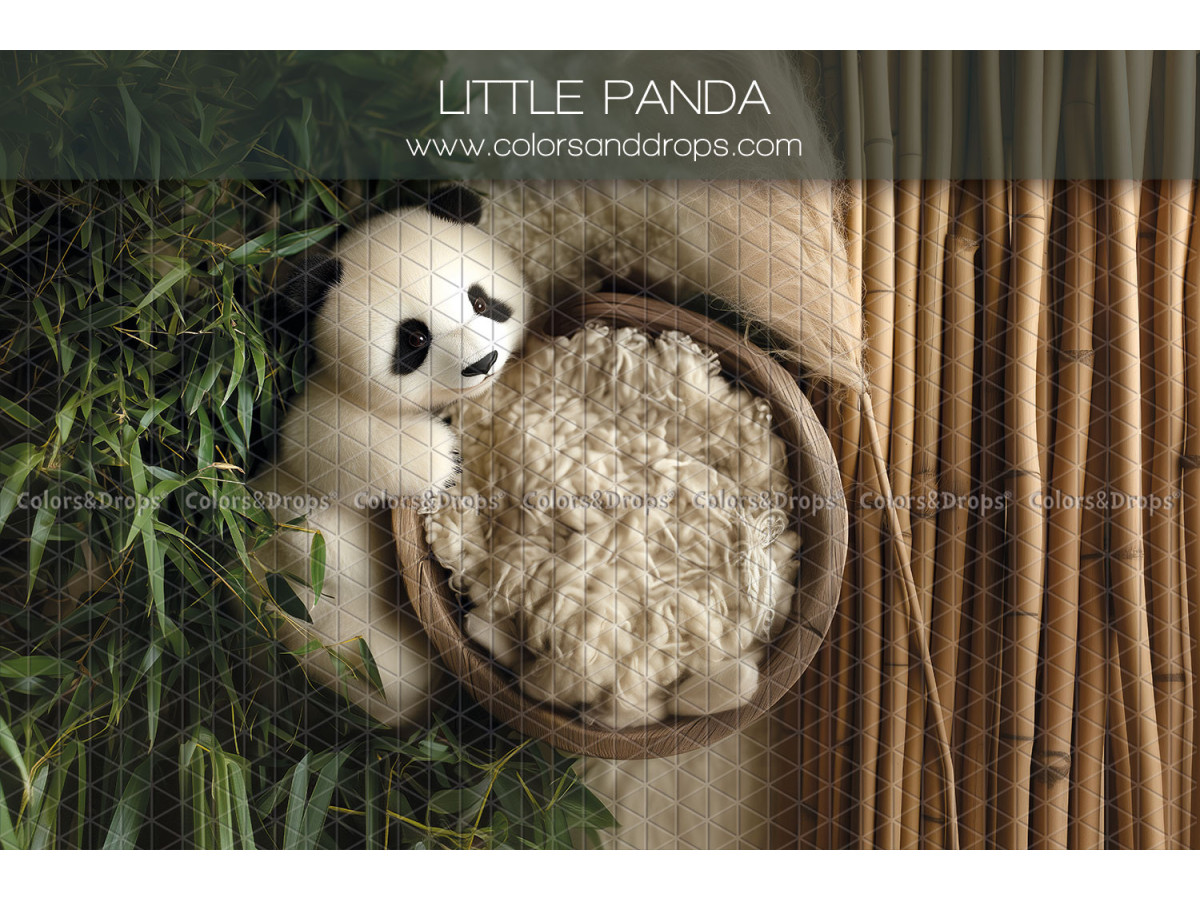 Newborn photo backdrop Little Panda – wool nest with panda and bamboo | Colors&Drops