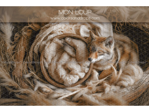 Newborn photo backdrop Mon Loup – fur nest with plush wolf | Colors&Drops